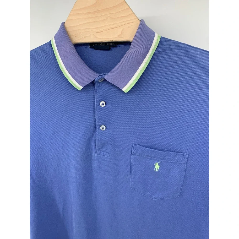 Polo Ralph Lauren Mens Blue Pima Cotton Golf Fit Pocket Polo Shirt Large